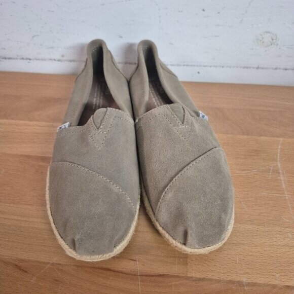 Toms Shoes - Toms Womens Taupe Suede Alpargata Flats Slip-On Shoes Size 8 Casual Comfort